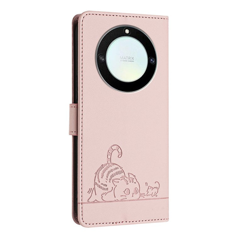 YB Imprinting Series-9 for Honor X40 5G / X9a 5G / Magic5 Lite 5G Phone Case RFID Blocking Leather Cover - Pink