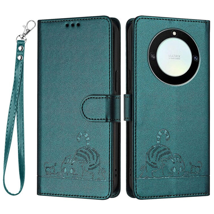 YB Imprinting Series-9 for Honor X40 5G / X9a 5G / Magic5 Lite 5G Phone Case RFID Blocking Leather Cover - Dark Green