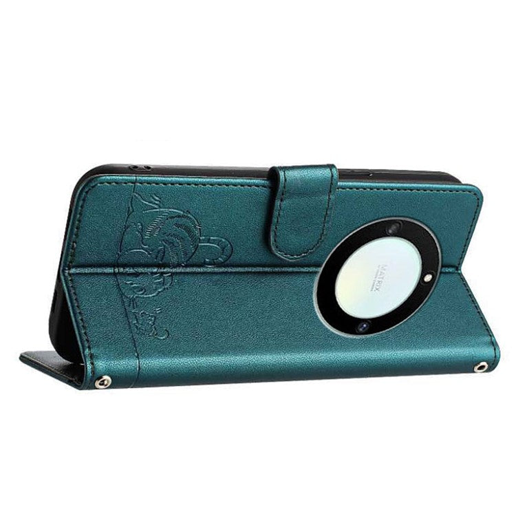 YB Imprinting Series-9 for Honor X40 5G / X9a 5G / Magic5 Lite 5G Phone Case RFID Blocking Leather Cover - Dark Green