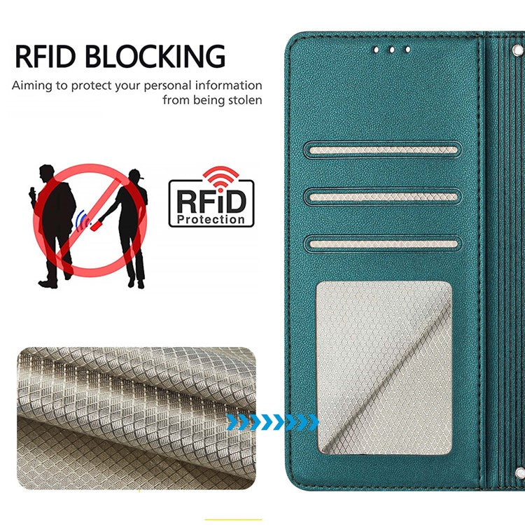 YB Imprinting Series-9 for Honor X40 5G / X9a 5G / Magic5 Lite 5G Phone Case RFID Blocking Leather Cover - Dark Green