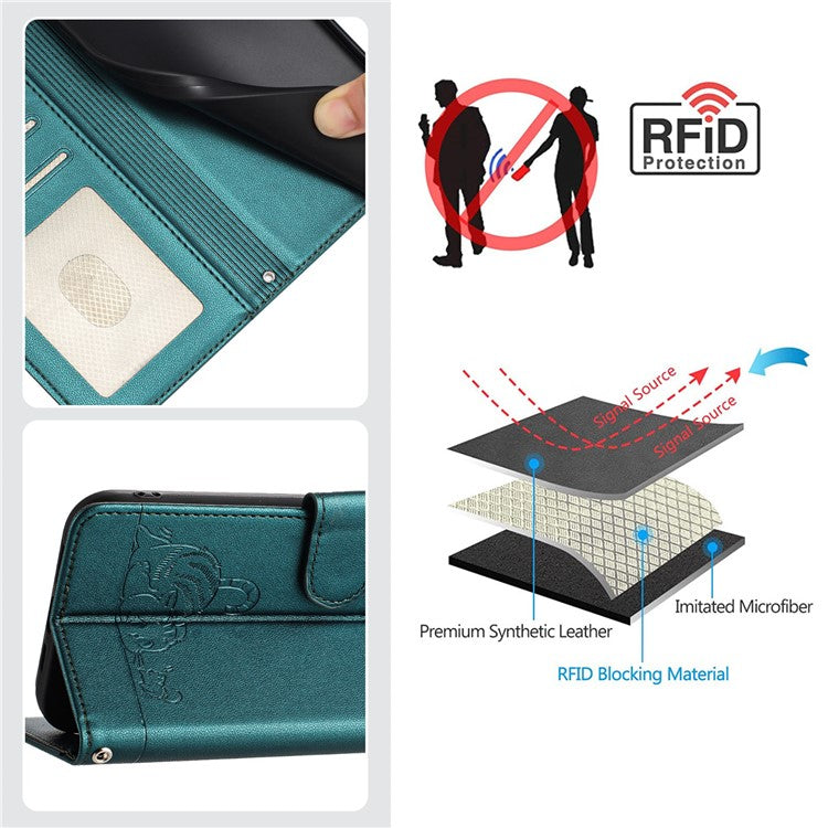YB Imprinting Series-9 for Honor X40 5G / X9a 5G / Magic5 Lite 5G Phone Case RFID Blocking Leather Cover - Dark Green