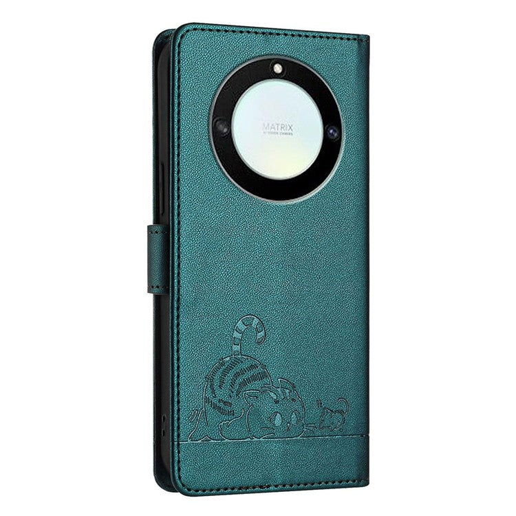 YB Imprinting Series-9 for Honor X40 5G / X9a 5G / Magic5 Lite 5G Phone Case RFID Blocking Leather Cover - Dark Green