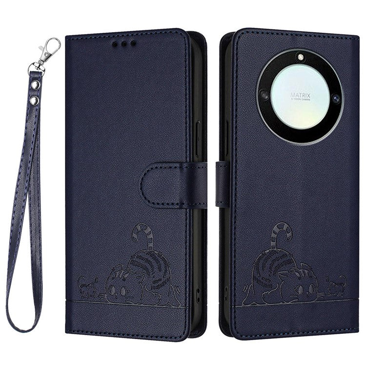 YB Imprinting Series-9 for Honor X40 5G / X9a 5G / Magic5 Lite 5G Phone Case RFID Blocking Leather Cover - Sapphire
