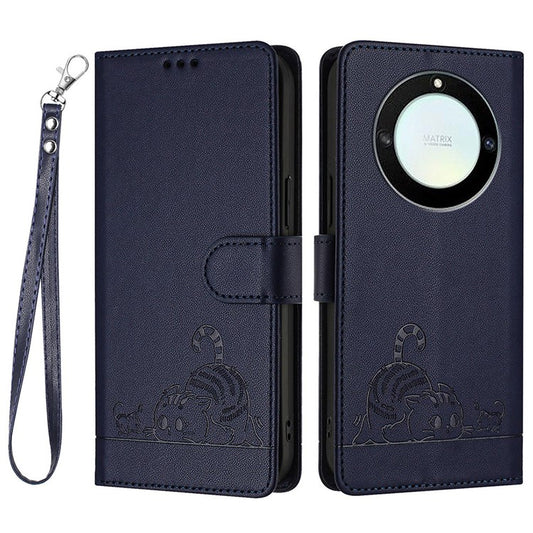 YB Imprinting Series-9 for Honor X40 5G / X9a 5G / Magic5 Lite 5G Phone Case RFID Blocking Leather Cover - Sapphire