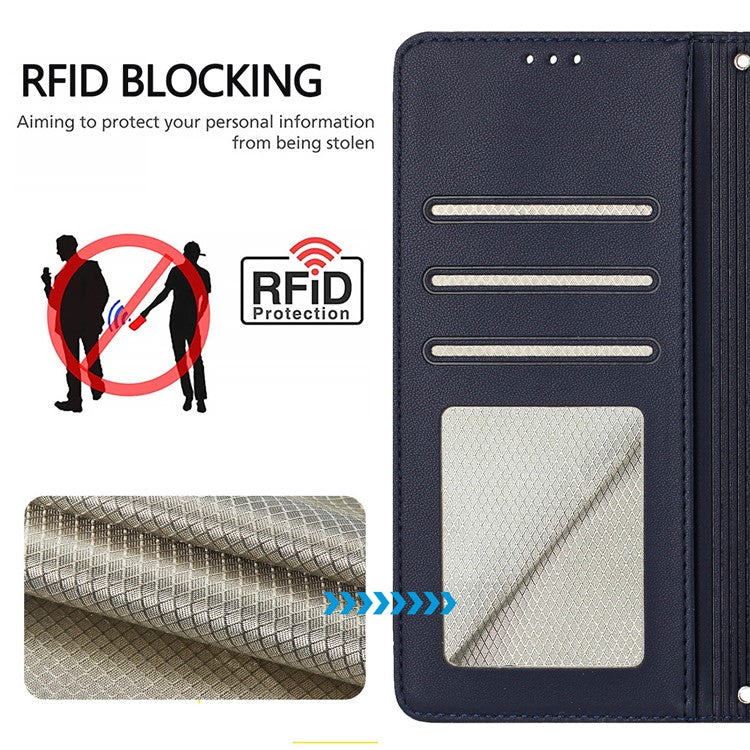 YB Imprinting Series-9 for Honor X40 5G / X9a 5G / Magic5 Lite 5G Phone Case RFID Blocking Leather Cover - Sapphire