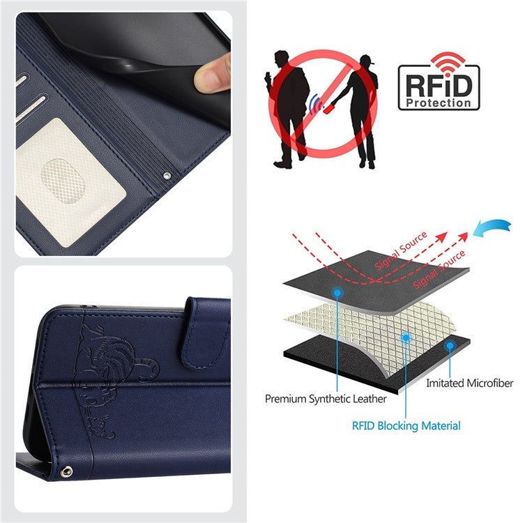 YB Imprinting Series-9 for Honor X40 5G / X9a 5G / Magic5 Lite 5G Phone Case RFID Blocking Leather Cover - Sapphire