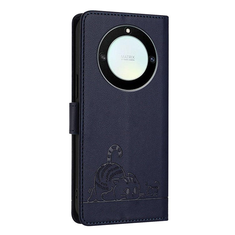 YB Imprinting Series-9 for Honor X40 5G / X9a 5G / Magic5 Lite 5G Phone Case RFID Blocking Leather Cover - Sapphire