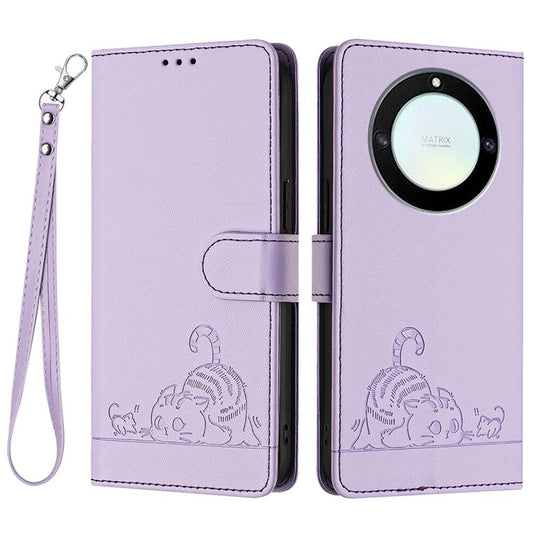 YB Imprinting Series-9 for Honor X40 5G / X9a 5G / Magic5 Lite 5G Phone Case RFID Blocking Leather Cover - Purple