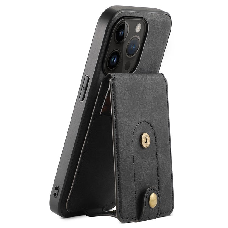 DENIOR D14 For iPhone 14 Pro Case Retro Leather Coated PC+TPU Kickstand Phone Cover Magnetic Detachable - Black