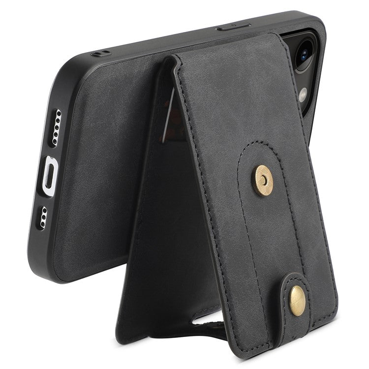 DENIOR D14 For iPhone 14 Pro Case Retro Leather Coated PC+TPU Kickstand Phone Cover Magnetic Detachable - Black
