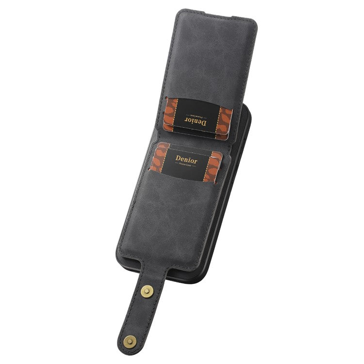 DENIOR D14 For iPhone 14 Pro Case Retro Leather Coated PC+TPU Kickstand Phone Cover Magnetic Detachable - Black