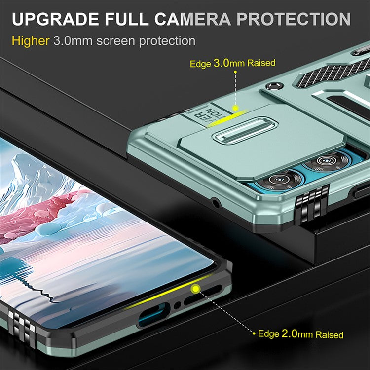 Armor Series For Motorola Edge 40 Neo 5G Case PC+TPU Phone Cover with Kickstand / Lens Shield - Green
