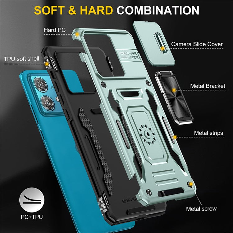Armor Series For Motorola Edge 40 Neo 5G Case PC+TPU Phone Cover with Kickstand / Lens Shield - Green
