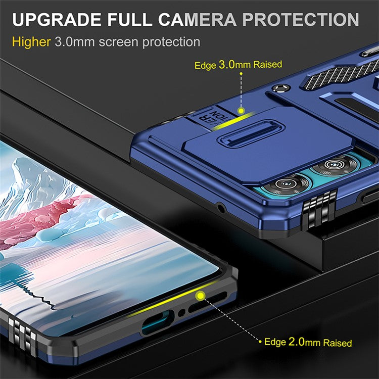 Armor Series For Motorola Edge 40 Neo 5G Case PC+TPU Phone Cover with Kickstand / Lens Shield - Navy Blue
