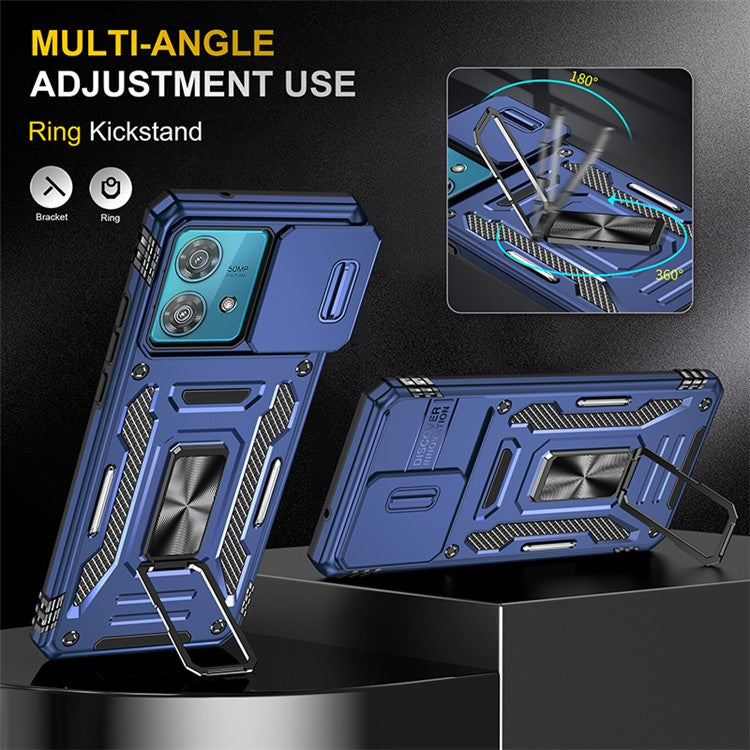 Armor Series For Motorola Edge 40 Neo 5G Case PC+TPU Phone Cover with Kickstand / Lens Shield - Navy Blue