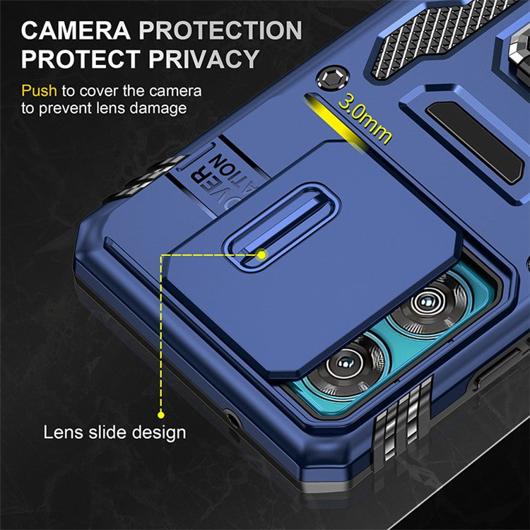 Armor Series For Motorola Edge 40 Neo 5G Case PC+TPU Phone Cover with Kickstand / Lens Shield - Navy Blue