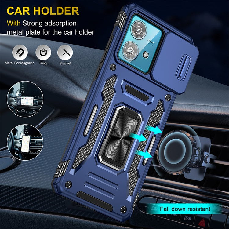 Armor Series For Motorola Edge 40 Neo 5G Case PC+TPU Phone Cover with Kickstand / Lens Shield - Navy Blue