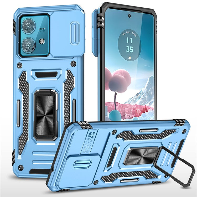 Armor Series For Motorola Edge 40 Neo 5G Case PC+TPU Phone Cover with Kickstand / Lens Shield - Baby Blue