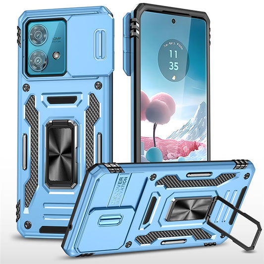 Armor Series For Motorola Edge 40 Neo 5G Case PC+TPU Phone Cover with Kickstand / Lens Shield - Baby Blue