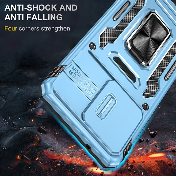Armor Series For Motorola Edge 40 Neo 5G Case PC+TPU Phone Cover with Kickstand / Lens Shield - Baby Blue
