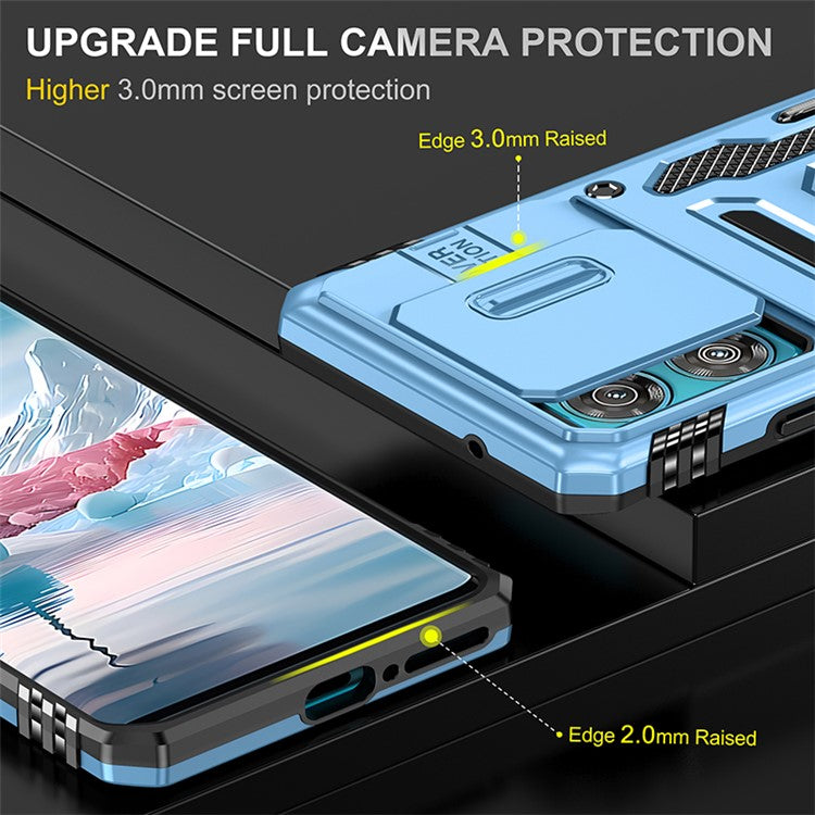 Armor Series For Motorola Edge 40 Neo 5G Case PC+TPU Phone Cover with Kickstand / Lens Shield - Baby Blue