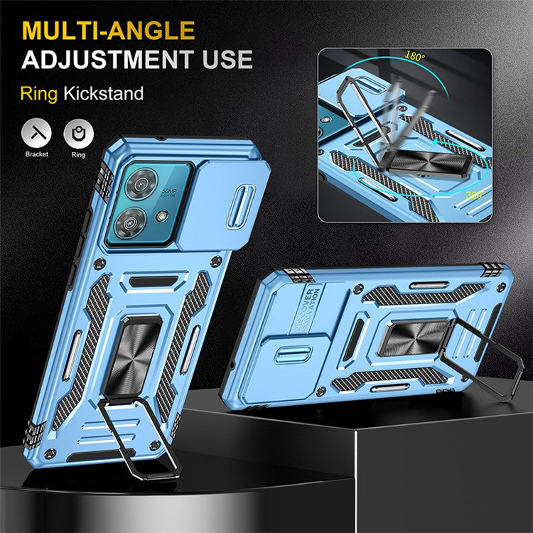 Armor Series For Motorola Edge 40 Neo 5G Case PC+TPU Phone Cover with Kickstand / Lens Shield - Baby Blue