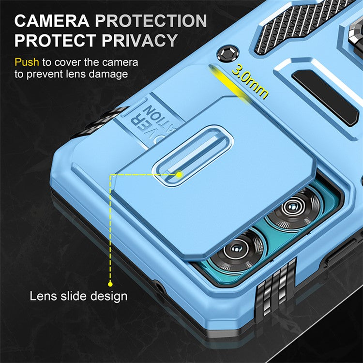 Armor Series For Motorola Edge 40 Neo 5G Case PC+TPU Phone Cover with Kickstand / Lens Shield - Baby Blue