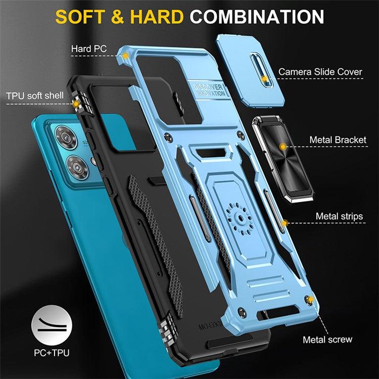 Armor Series For Motorola Edge 40 Neo 5G Case PC+TPU Phone Cover with Kickstand / Lens Shield - Baby Blue