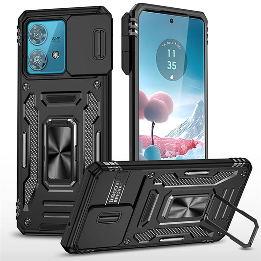 Armor Series For Motorola Edge 40 Neo 5G Case PC+TPU Phone Cover with Kickstand / Lens Shield - Black