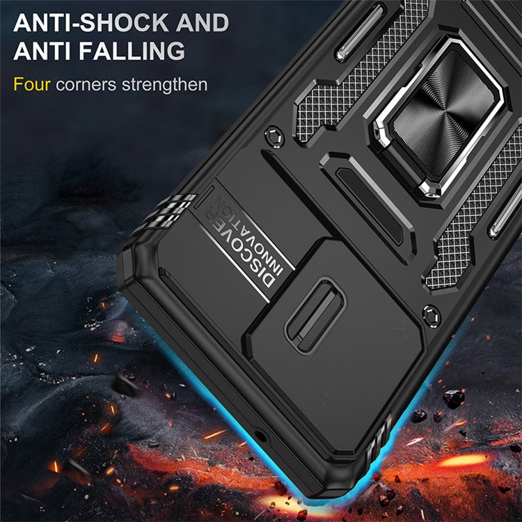 Armor Series For Motorola Edge 40 Neo 5G Case PC+TPU Phone Cover with Kickstand / Lens Shield - Black