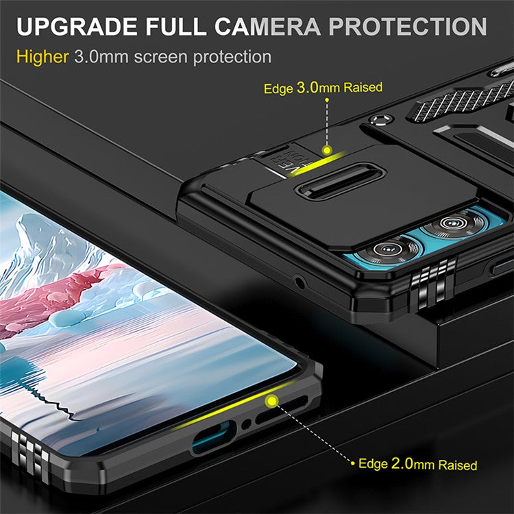 Armor Series For Motorola Edge 40 Neo 5G Case PC+TPU Phone Cover with Kickstand / Lens Shield - Black
