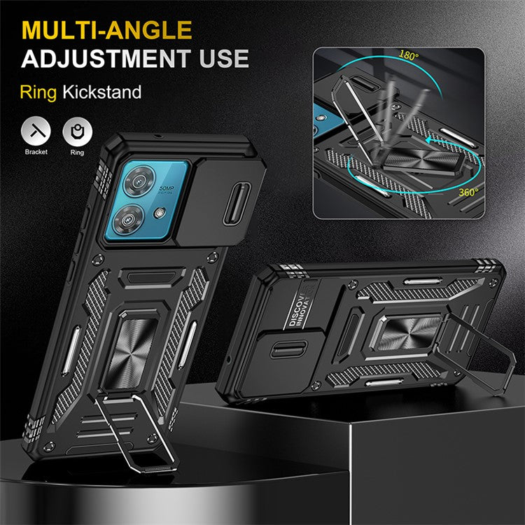 Armor Series For Motorola Edge 40 Neo 5G Case PC+TPU Phone Cover with Kickstand / Lens Shield - Black