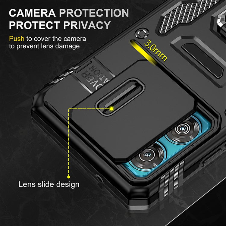 Armor Series For Motorola Edge 40 Neo 5G Case PC+TPU Phone Cover with Kickstand / Lens Shield - Black