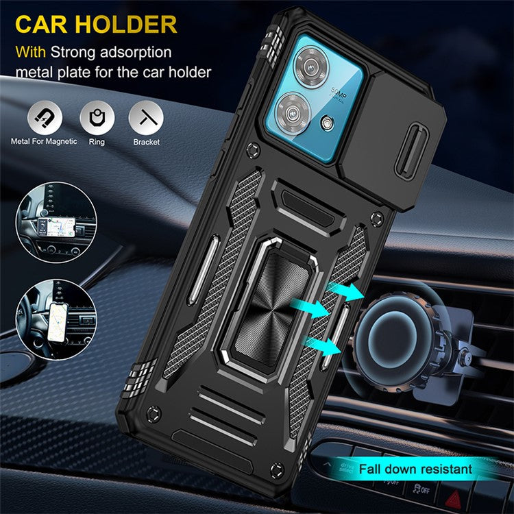 Armor Series For Motorola Edge 40 Neo 5G Case PC+TPU Phone Cover with Kickstand / Lens Shield - Black