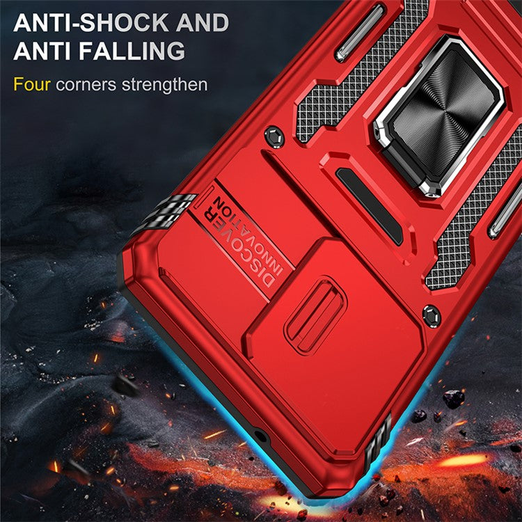 Armor Series For Motorola Edge 40 Neo 5G Case PC+TPU Phone Cover with Kickstand / Lens Shield - Red