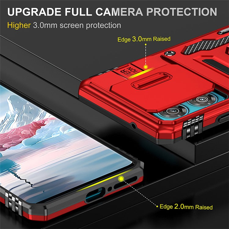 Armor Series For Motorola Edge 40 Neo 5G Case PC+TPU Phone Cover with Kickstand / Lens Shield - Red