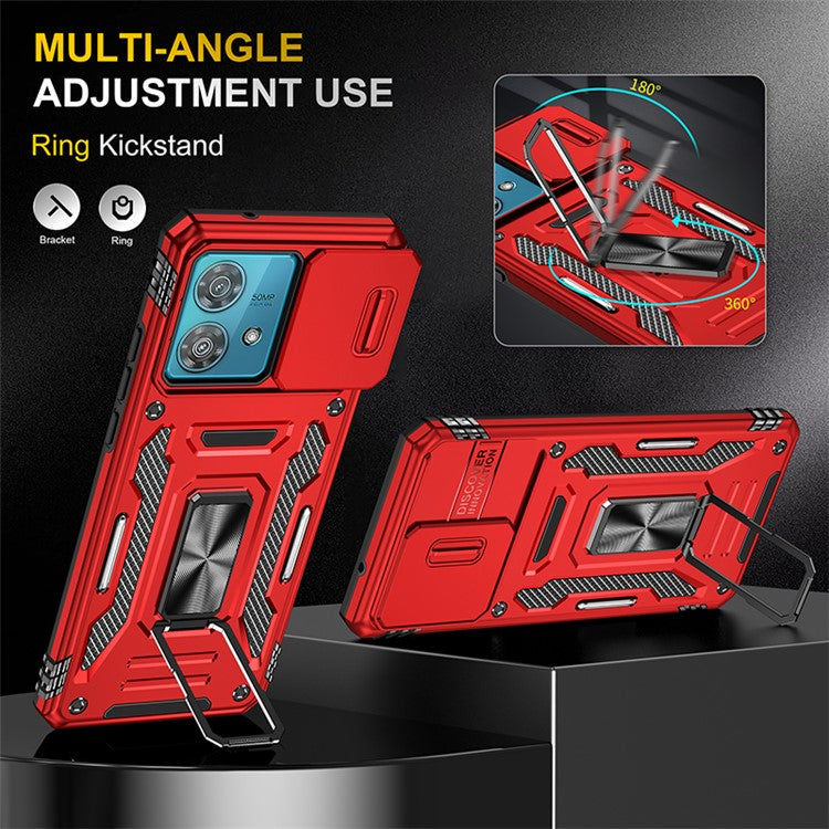 Armor Series For Motorola Edge 40 Neo 5G Case PC+TPU Phone Cover with Kickstand / Lens Shield - Red