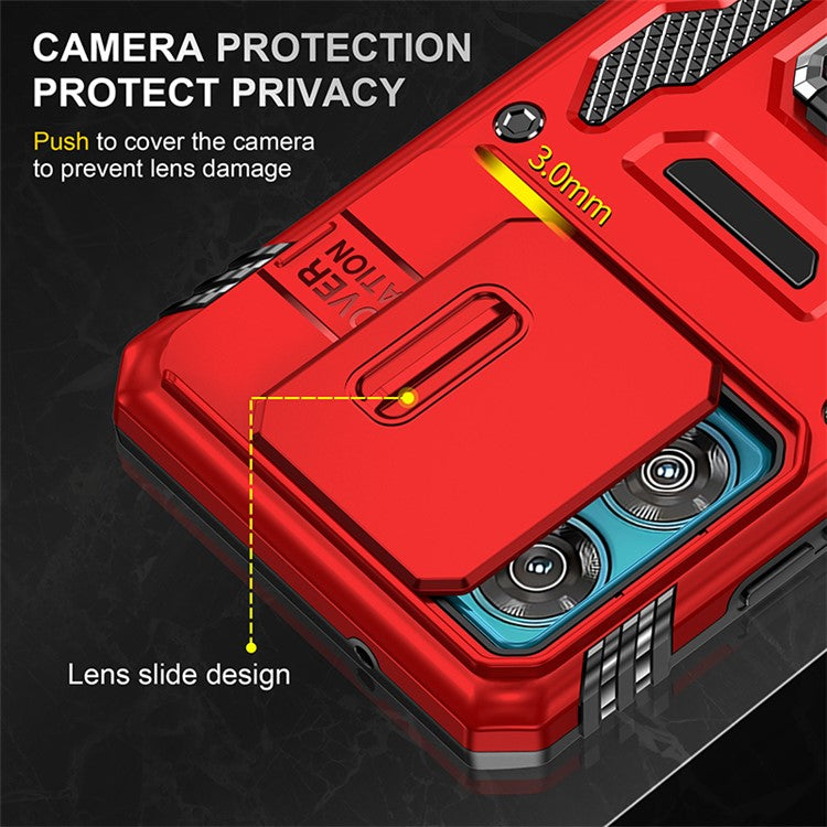 Armor Series For Motorola Edge 40 Neo 5G Case PC+TPU Phone Cover with Kickstand / Lens Shield - Red