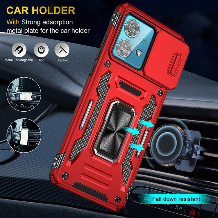 Armor Series For Motorola Edge 40 Neo 5G Case PC+TPU Phone Cover with Kickstand / Lens Shield - Red