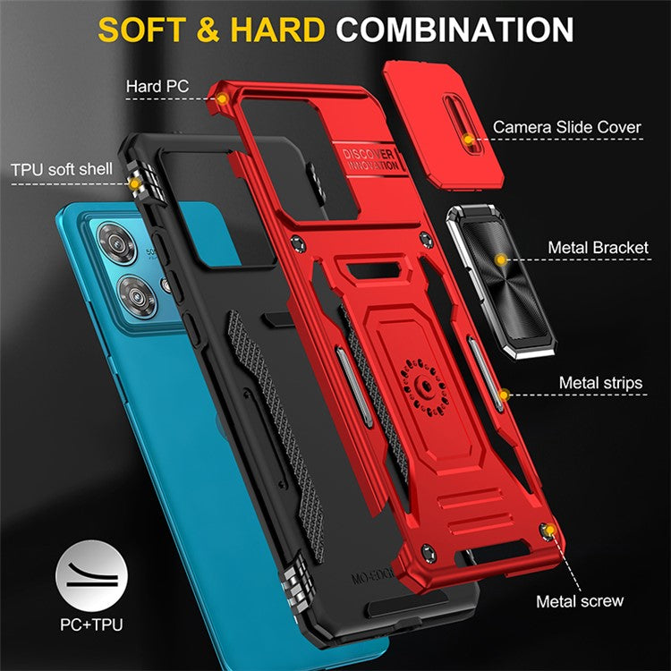Armor Series For Motorola Edge 40 Neo 5G Case PC+TPU Phone Cover with Kickstand / Lens Shield - Red