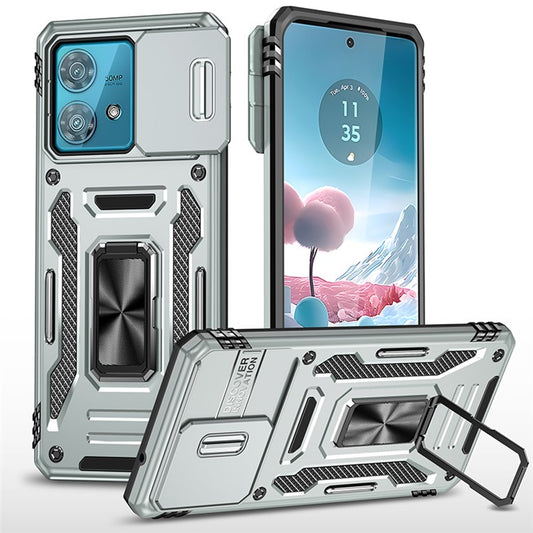 Armor Series For Motorola Edge 40 Neo 5G Case PC+TPU Phone Cover with Kickstand / Lens Shield - Grey