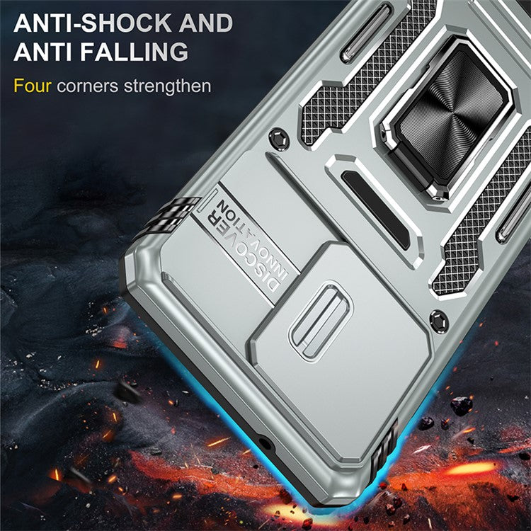 Armor Series For Motorola Edge 40 Neo 5G Case PC+TPU Phone Cover with Kickstand / Lens Shield - Grey