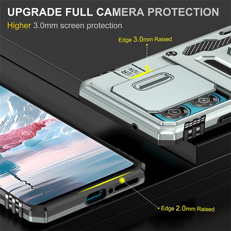 Armor Series For Motorola Edge 40 Neo 5G Case PC+TPU Phone Cover with Kickstand / Lens Shield - Grey