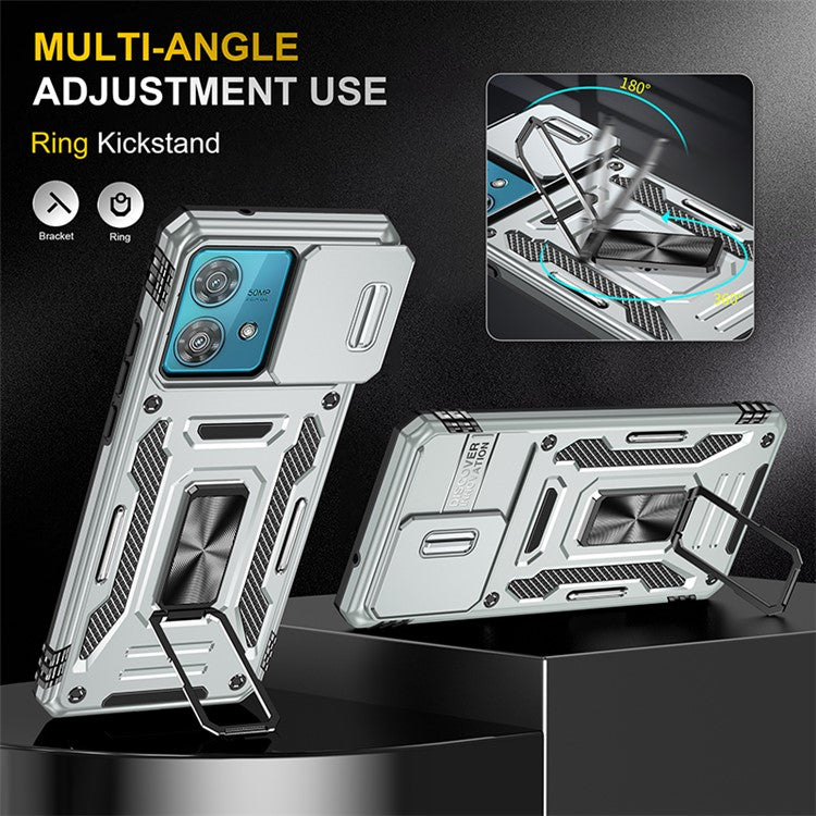 Armor Series For Motorola Edge 40 Neo 5G Case PC+TPU Phone Cover with Kickstand / Lens Shield - Grey