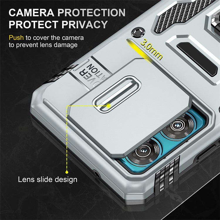 Armor Series For Motorola Edge 40 Neo 5G Case PC+TPU Phone Cover with Kickstand / Lens Shield - Grey