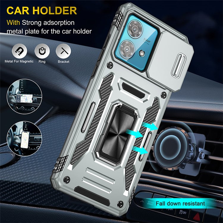 Armor Series For Motorola Edge 40 Neo 5G Case PC+TPU Phone Cover with Kickstand / Lens Shield - Grey
