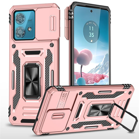 Armor Series For Motorola Edge 40 Neo 5G Case PC+TPU Phone Cover with Kickstand / Lens Shield - Rose Gold