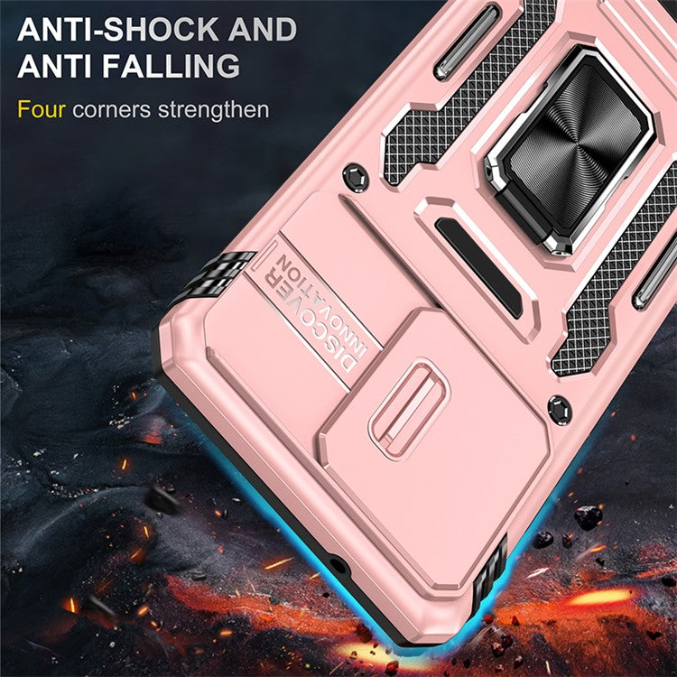 Armor Series For Motorola Edge 40 Neo 5G Case PC+TPU Phone Cover with Kickstand / Lens Shield - Rose Gold