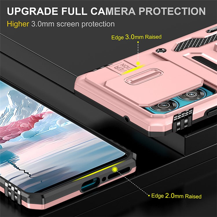 Armor Series For Motorola Edge 40 Neo 5G Case PC+TPU Phone Cover with Kickstand / Lens Shield - Rose Gold