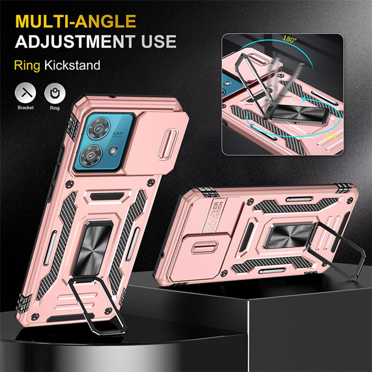 Armor Series For Motorola Edge 40 Neo 5G Case PC+TPU Phone Cover with Kickstand / Lens Shield - Rose Gold